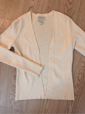 Banana Republic 80% Silk Women's Cream Ribbed Button-Front Cardigan